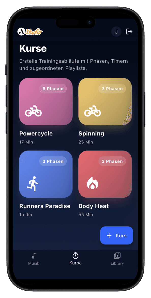 App audiorooms Studio – vista general de clases con iconos