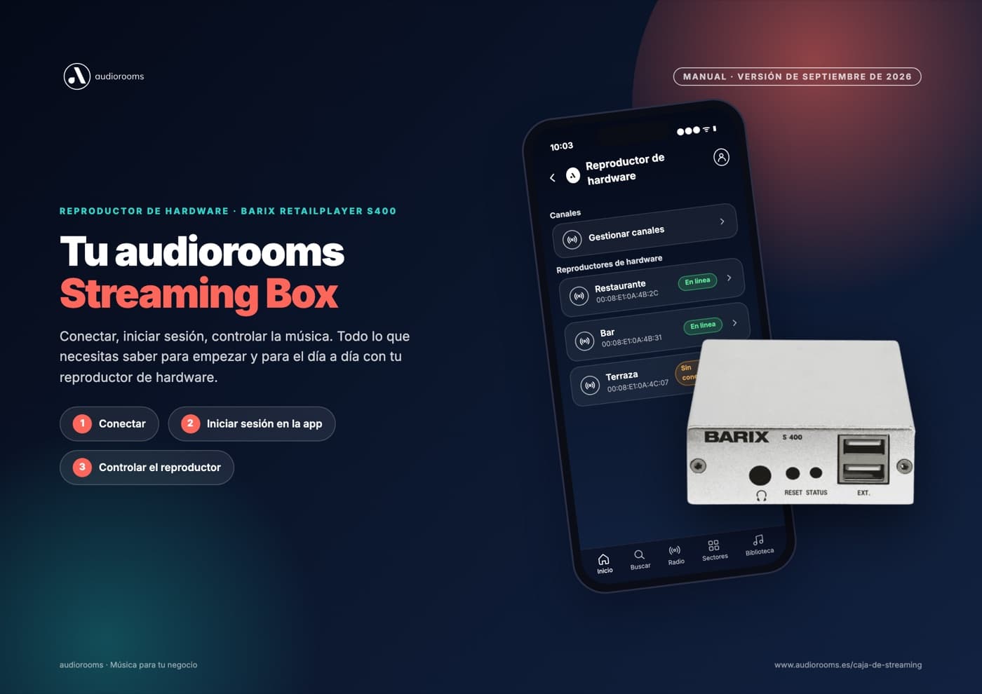 Portada del manual de la audiorooms Streaming Box
